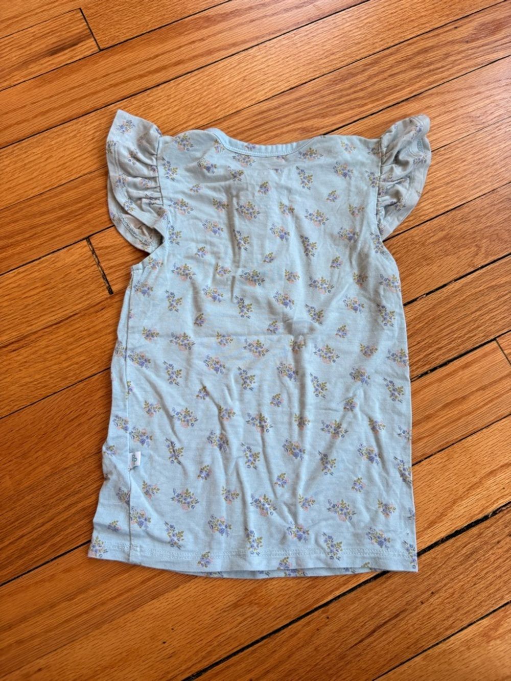 Posh Peanut Kids Light Blue Floral Flutter Sleeve Tee with Wooden Buttons - Picture 5 of 5